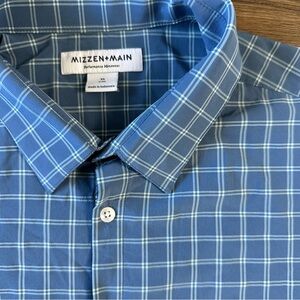 Mizzen Main Button Up Shirt Mens XL Blue Performance Trim Check Plaid Office